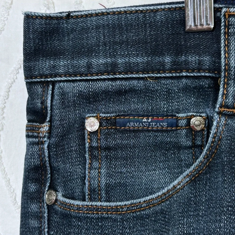 Armani Jeans Straight Leg Jeans Mens 34x28 Dark Indigo Blue Denim Classic Italy
